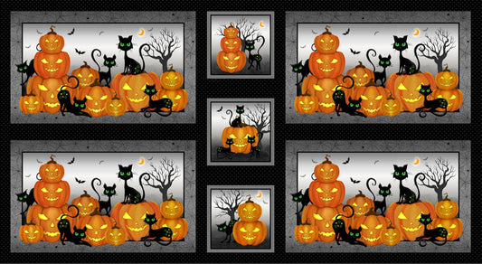Trick or Treat 24" Panel Jack-o-lanterns Grey Panel DCX10336-GRAY Cotton Woven Panel