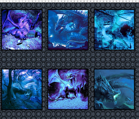 Dragons 36" Panel Small Dragon Blue 2DRG-2 Cotton Woven Panel