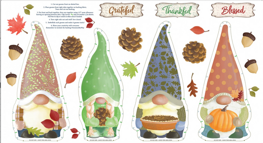 Falling for Gnomes by Andi Metz 30" Panel White  14230B-09 Cotton Woven Panel