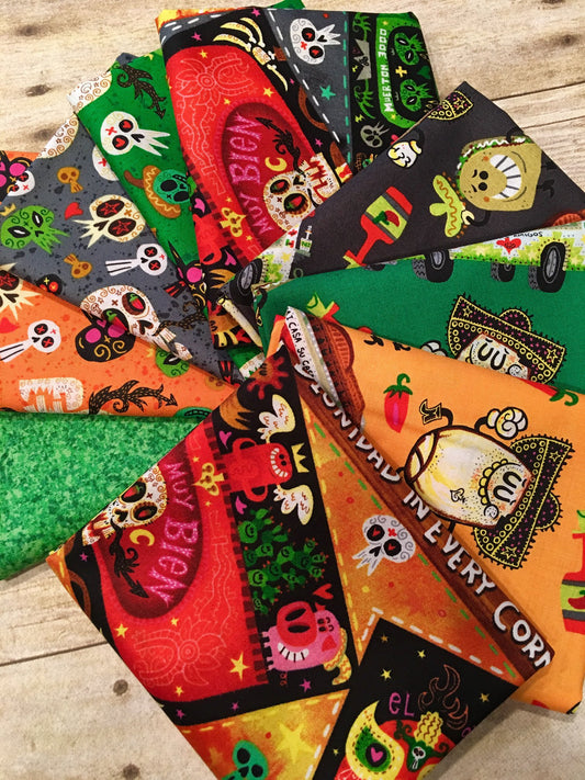 Hot Tamale Tossed Foodie Patches on Orange 26655O Cotton Woven Fabric