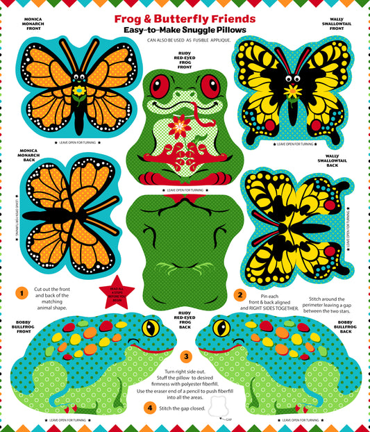 Snuggle Pillows III by Yolanda Fundora 36" Panel Frogs & Butterflies 2585P-01 Cotton Woven Panel