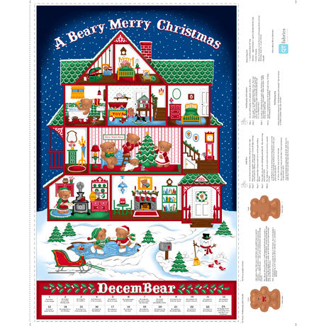 Sew N Go VIII 36" Panel Merry Beary Advent Calendar Christmas Royal 27255Y Cotton Woven Panel