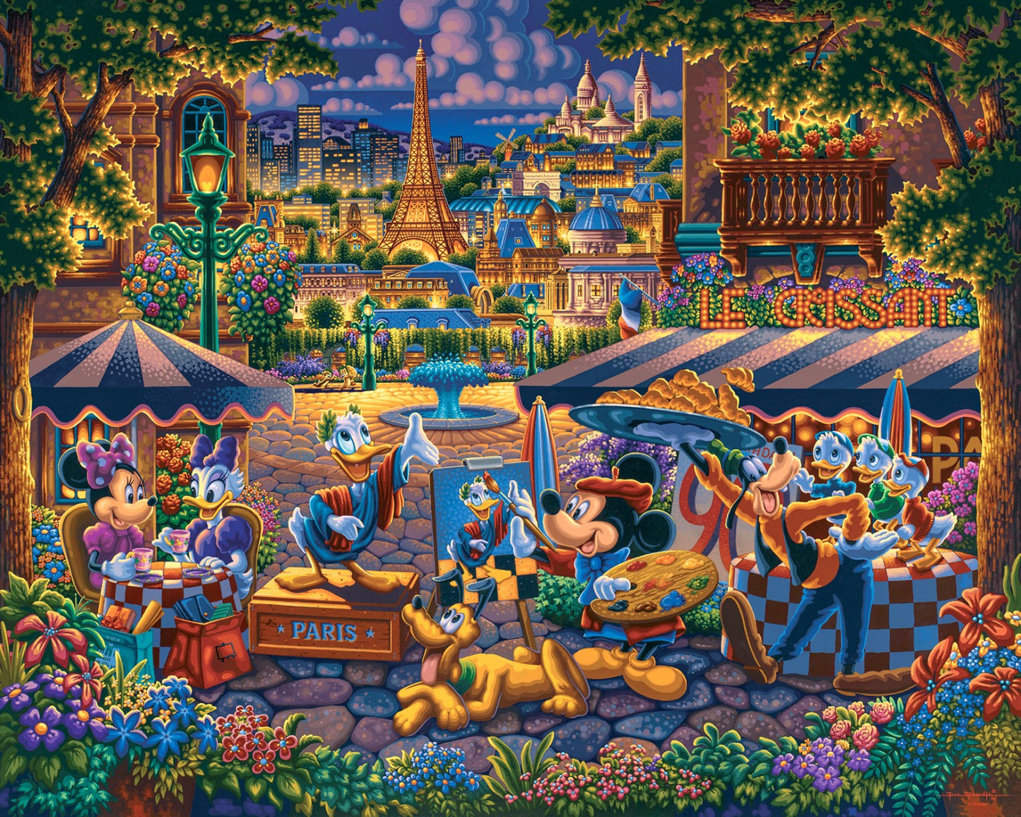 Licensed Disney Magic Digital Panels by Eric Dowdle 36" Panel Mickey & Friends Painting In Paris ED00021C1 Cotton Woven Panel