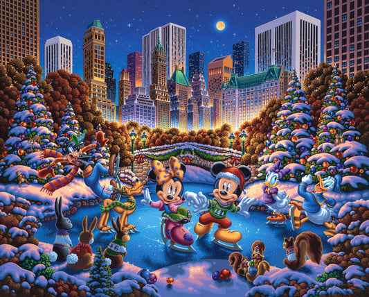 Licensed Disney Magic Digital Panels by Eric Dowdle 36" Panel Mickey & Friends Skating in Central Park  ED00031C1 Cotton Woven Panel