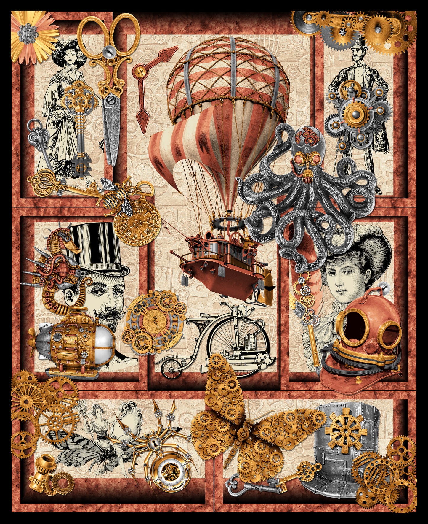 Alternative Age by Urban Essence 36" Panel Steampunk Parchment   Panel  2327P-41 Cotton Woven Panel