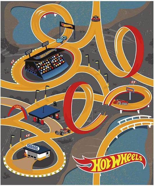 Licensed Hot Wheels Classic 36" Panel Race Track Canvas Yellow     VP11485-YELLOW Cotton Woven Panel