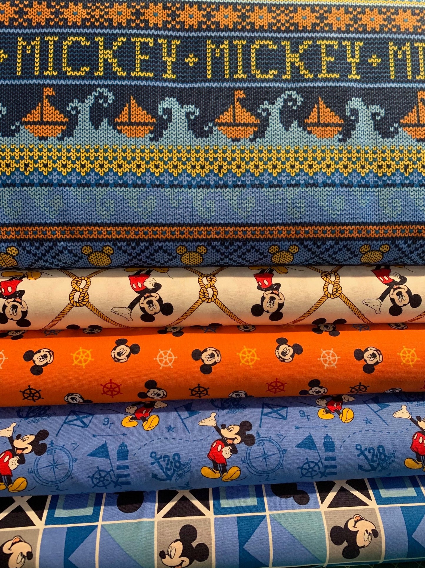 Licensed Disney's Mickey Mouse Oh Boy! Flags in Blue 85270504-02 Cotton Woven Fabric