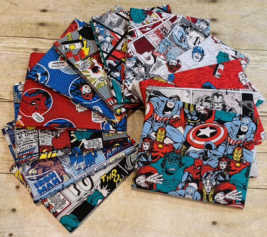 Licensed Marvel Comic Pop Power Red Marvel Power Badges 13020508-1 Cotton Woven Fabric