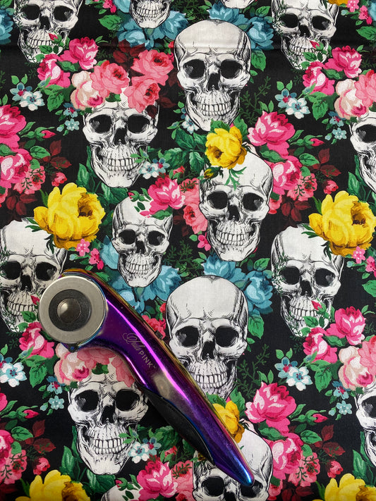 Skull Central Skull Blooms Black DX29801C1 Cotton Woven Fabric