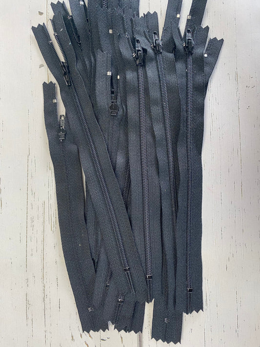9" Black nylon coil non-separating, closed-end zipper