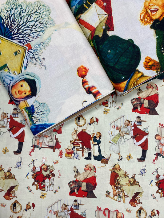 A Norman Rockwell Christmas Digitally Printed 35.5" Panel Jolly Postman  NR00132C1 Cotton Woven Panel