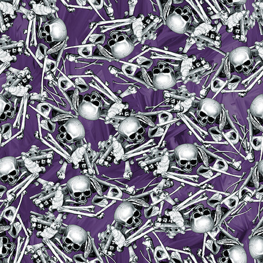 Halloween Countdown by Urban Essence Designs Bones & Skulls Purple Glow in the Dark 2251G-55 Cotton Woven Fabric