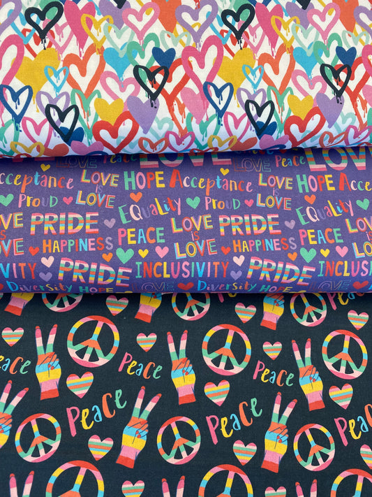 Bright Love by Lisa Whitebutton Pride Words Purple 120-22699 Cotton Woven Fabric