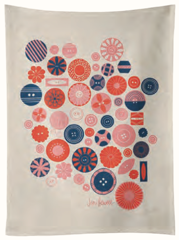 Ruby Star Society Buttons Tea Towel by Jen Hewett  RS7032