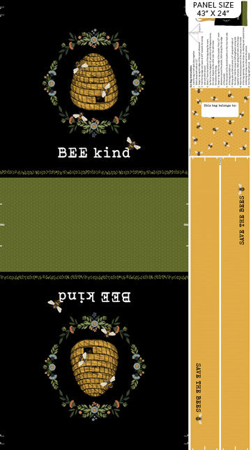 Bee Kind by Jade Mosinski 24" Panel Tote Bag (finished bag size is 18" x 17") C23749-99 Canvas Fabric