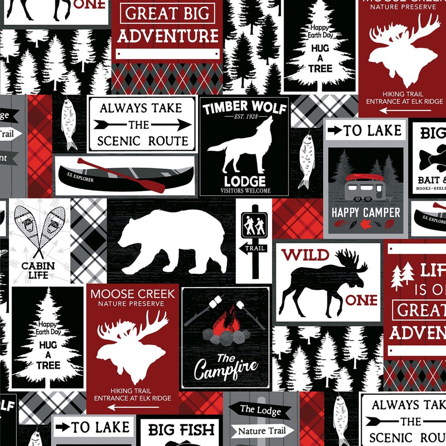 Great Outdoors Cabin Life Red/Black    12935B-99 Cotton Woven Fabric