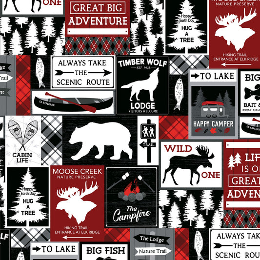 Great Outdoors Cabin Life Red/Black 12935B-99 Cotton Woven Fabric