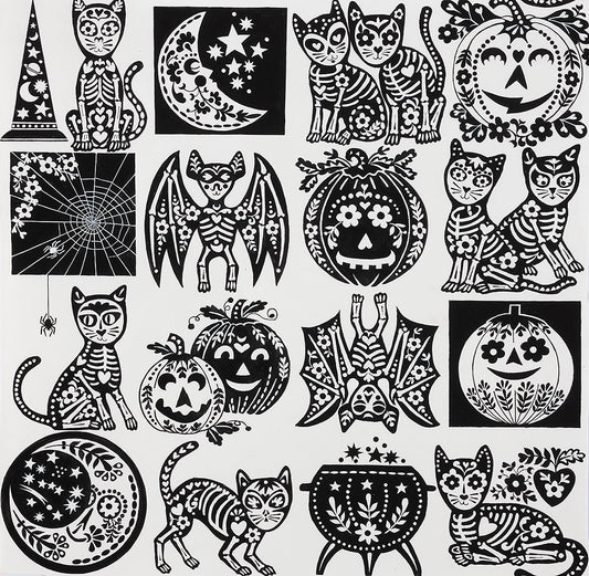 Haunted House  Calavera Cat Natural   8960a   Cotton Woven Fabric