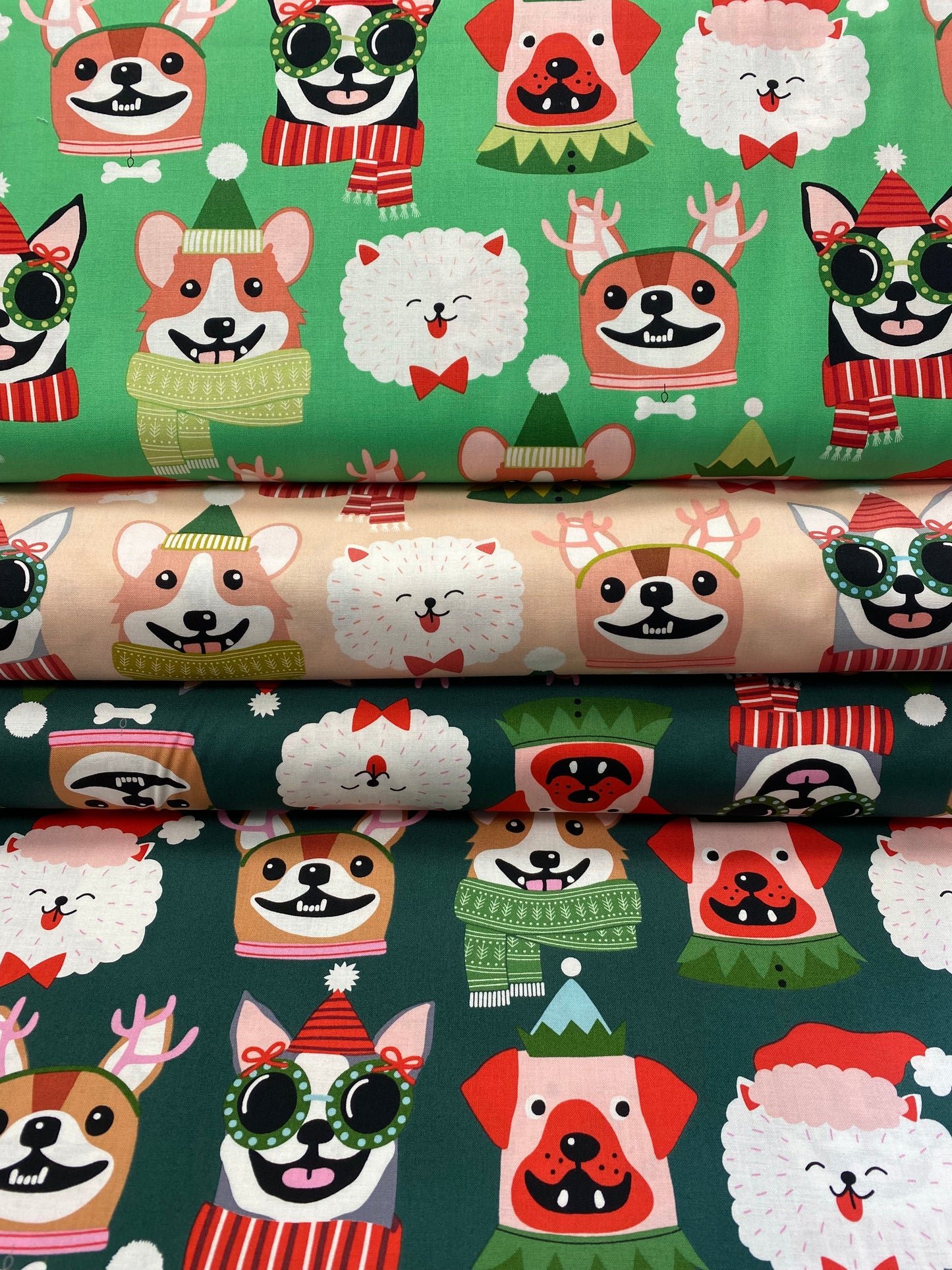 Christmas Time Canine Christmas Candy Green  8952a   Cotton Woven Fabric