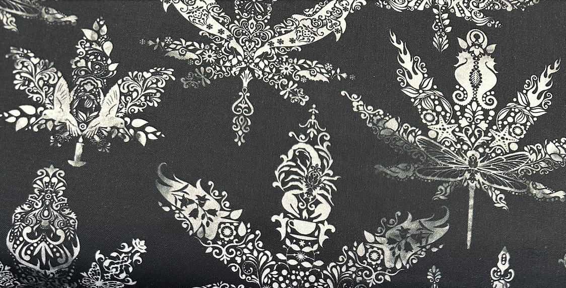 Cannabis Damask Pattern Black  CD2100-BLACK Cotton Woven Fabric