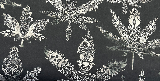 Cannabis Damask Pattern Black  CD2100-BLACK Cotton Woven Fabric