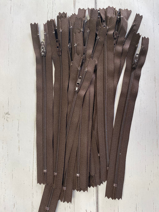 9" Chocolate Brown nylon coil non-separating, closed-end zipper