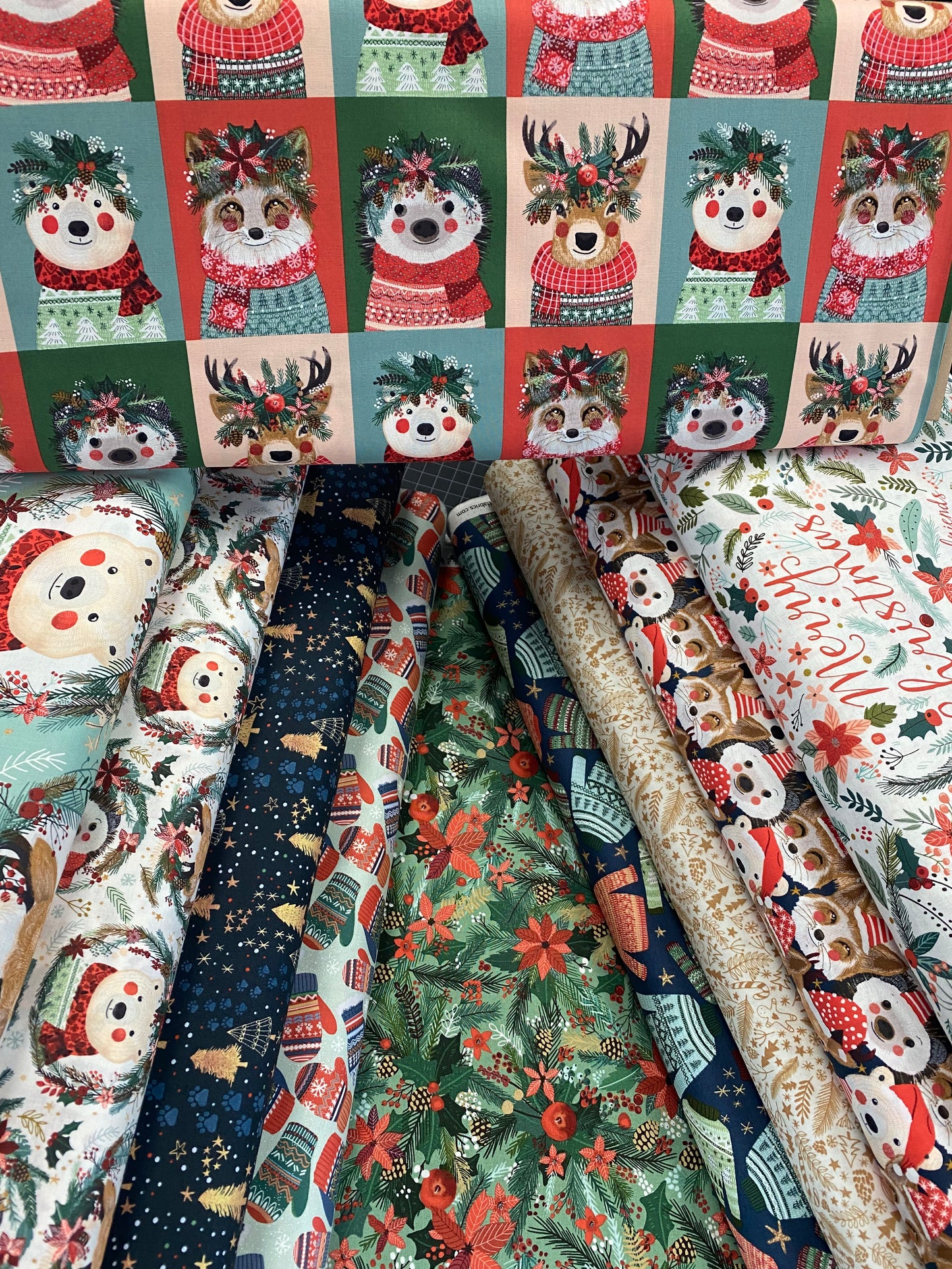 Christmas Squad by Mia Charro Squad Wreaths Sage    PWMC013.XSAGE Cotton Woven Fabric