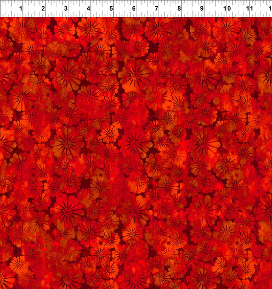 Sunshine by Jason Yenter Daisies Red 3ss-1 Cotton Woven Fabric