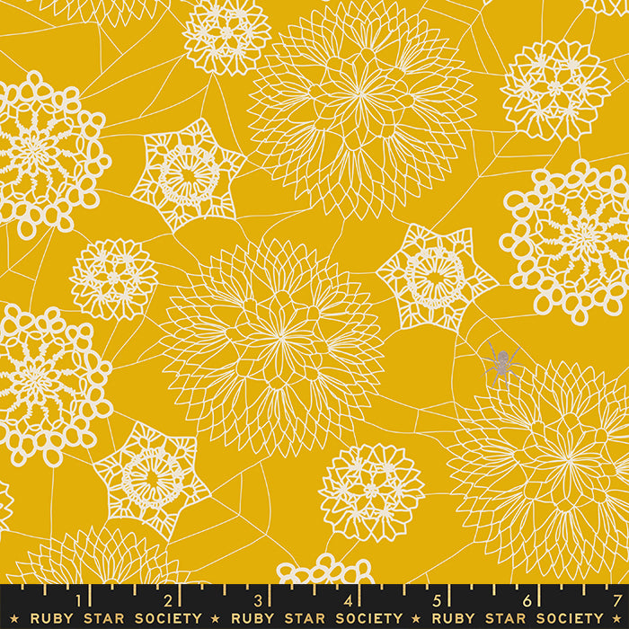 Spooky Darlings by Ruby Star Society Doily Spider Web Goldenrod    RS5076-11M Cotton Woven Fabric