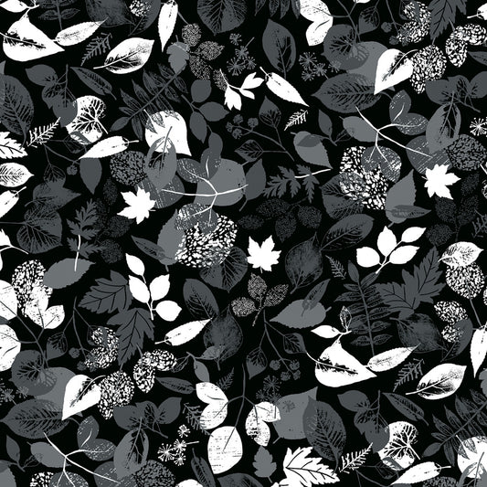 Great Outdoors Falling Leaves Black/Grey    12940B-14 Cotton Woven Fabric