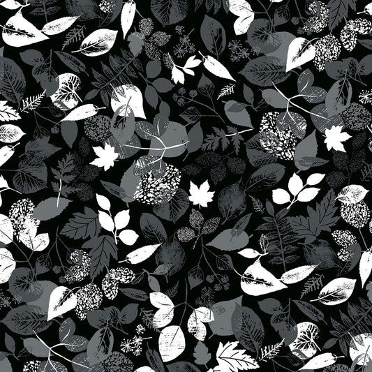 Great Outdoors Falling Leaves Black/Grey 12940B-14 Cotton Woven Fabric