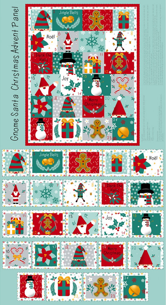 Gnome Christmas Panel Advent Calendar Digital  2901C-06 Cotton Woven Panel