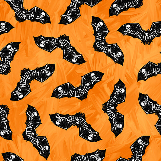 Halloween Countdown by Urban Essence Designs Halloween Bats Orange Glow in the Dark     2253G-33 Cotton Woven Fabric