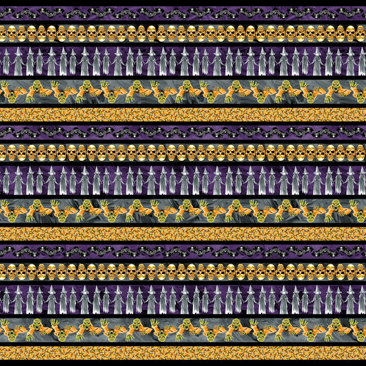 Halloween Countdown by Urban Essence Designs Halloween Stripe Black Glow in the Dark    2258G-99 Cotton Woven Fabric