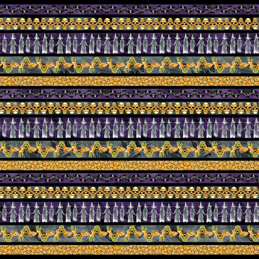 Halloween Countdown by Urban Essence Designs Halloween Stripe Black Glow in the Dark 2258G-99 Cotton Woven Fabric