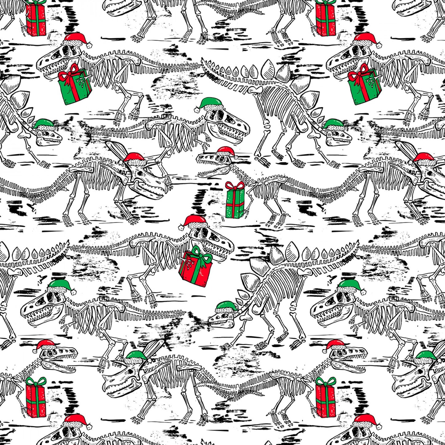 Tree-Rex  Holiday Skeleton Dinos White    HOLIDAYCD1385WHITE Cotton Woven Fabric