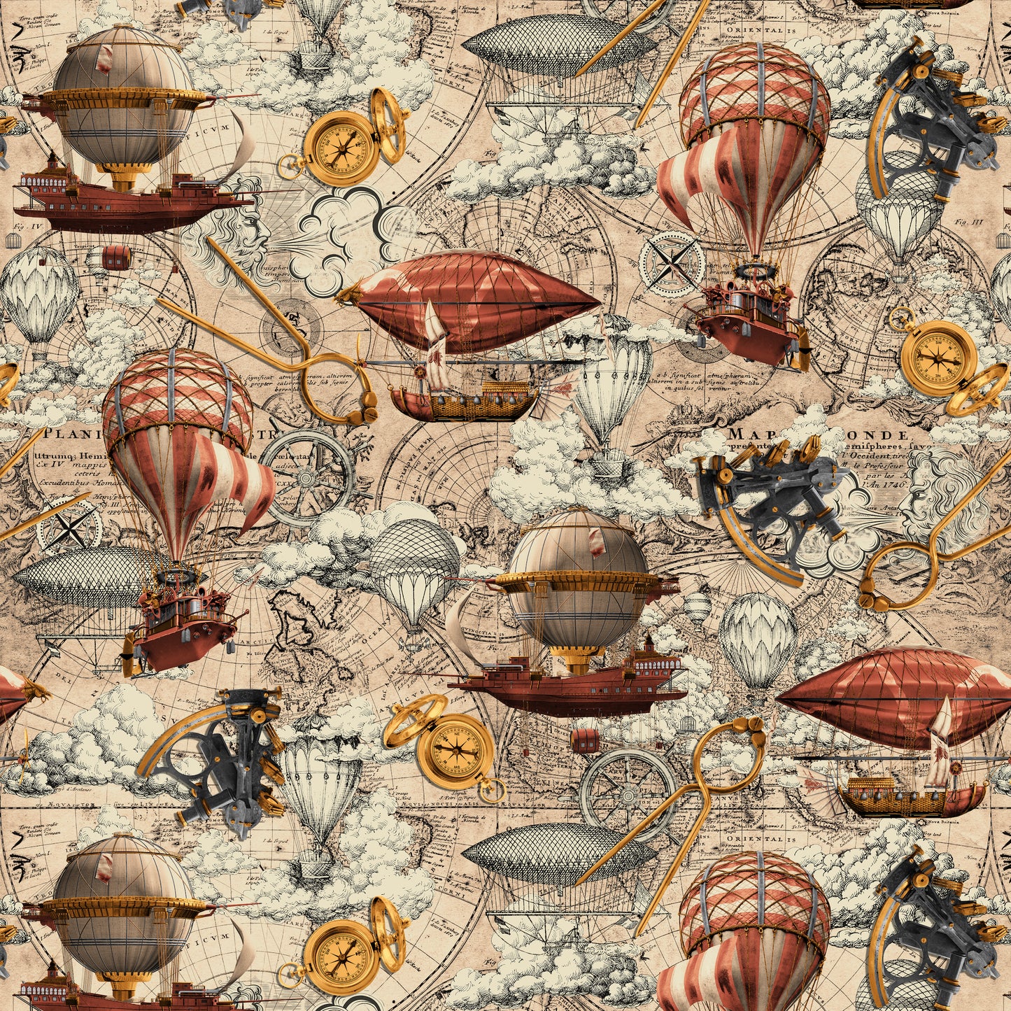 Alternative Age by Urban Essence Hot Air Balloons Parchment    2325-41 Cotton Woven Fabric