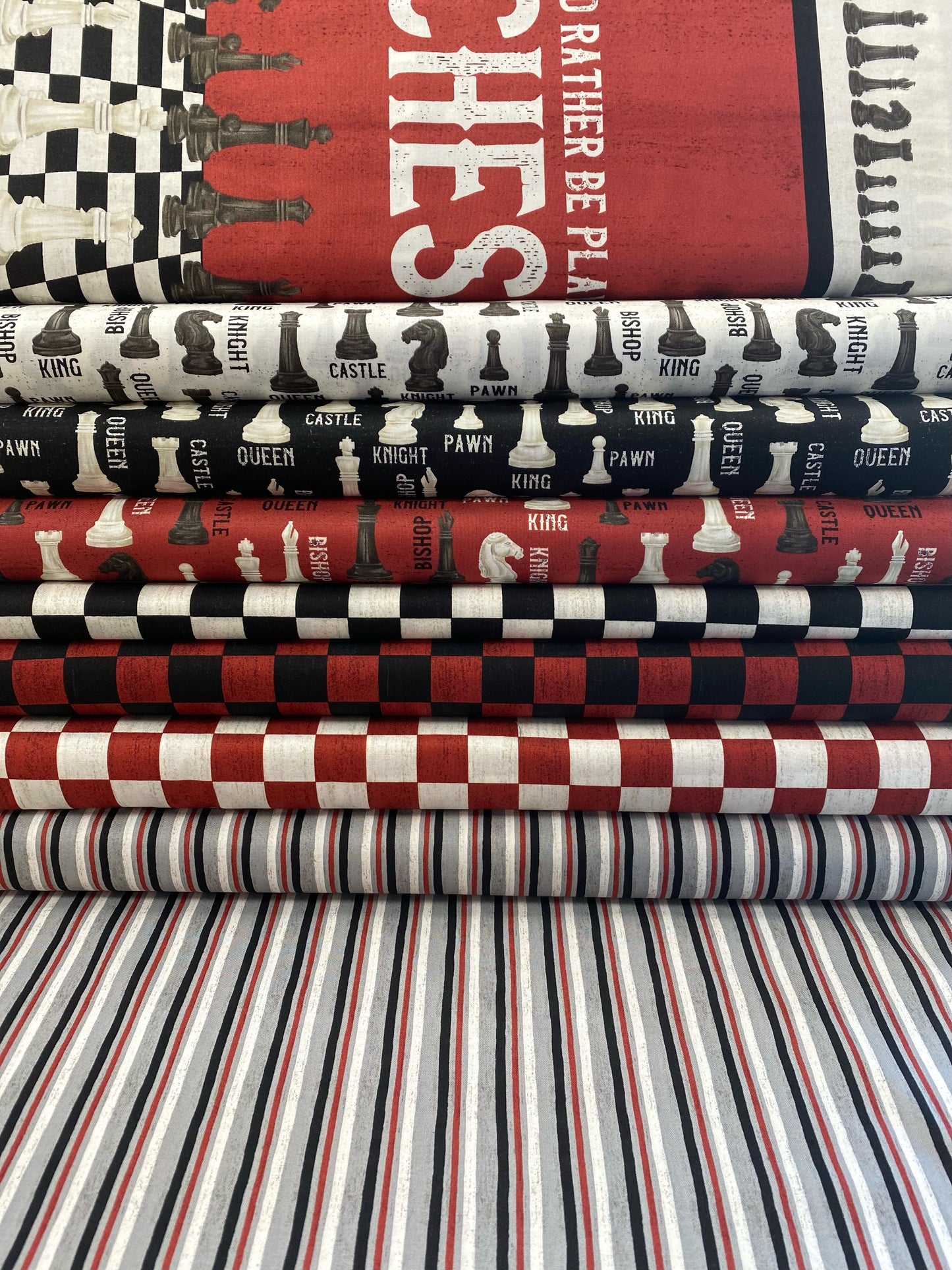 I'd Rather Be Playing Chess by Tara Reed Checkerboard Black/Red     C11261-BLACKRED Cotton Woven Fabric