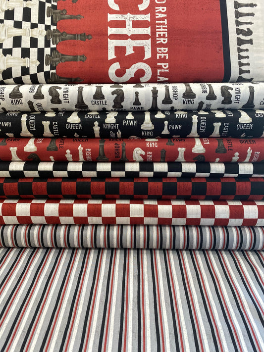 I'd Rather Be Playing Chess by Tara Reed Checkerboard Black/Red     C11261-BLACKRED Cotton Woven Fabric