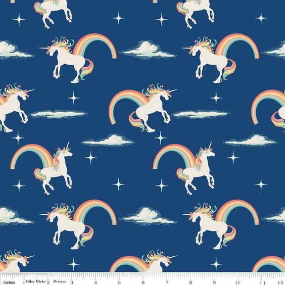 Magical Unicorn C3710-NAVY Cotton Woven Fabric