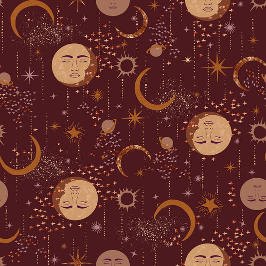 Tails from Under the Moon Moon Magic Mystic Maroon w/Metallic    RJ3900-MM3M Cotton Woven Fabric