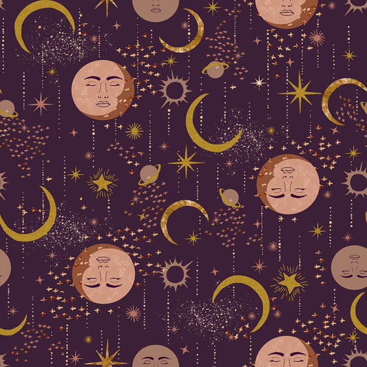 Tails from Under the Moon Moon Magic Purple Gem w/Metallic RJ3900-PG2M Cotton Woven Fabric