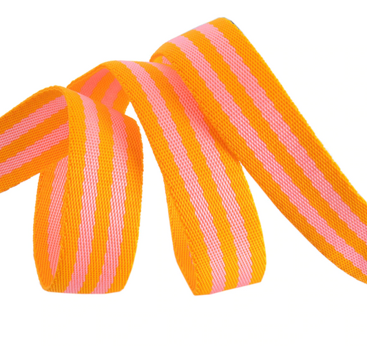 Tula Pink Nylon Webbing Pink and Orange 1" TKS-91/1" Col 02 Priced per yard