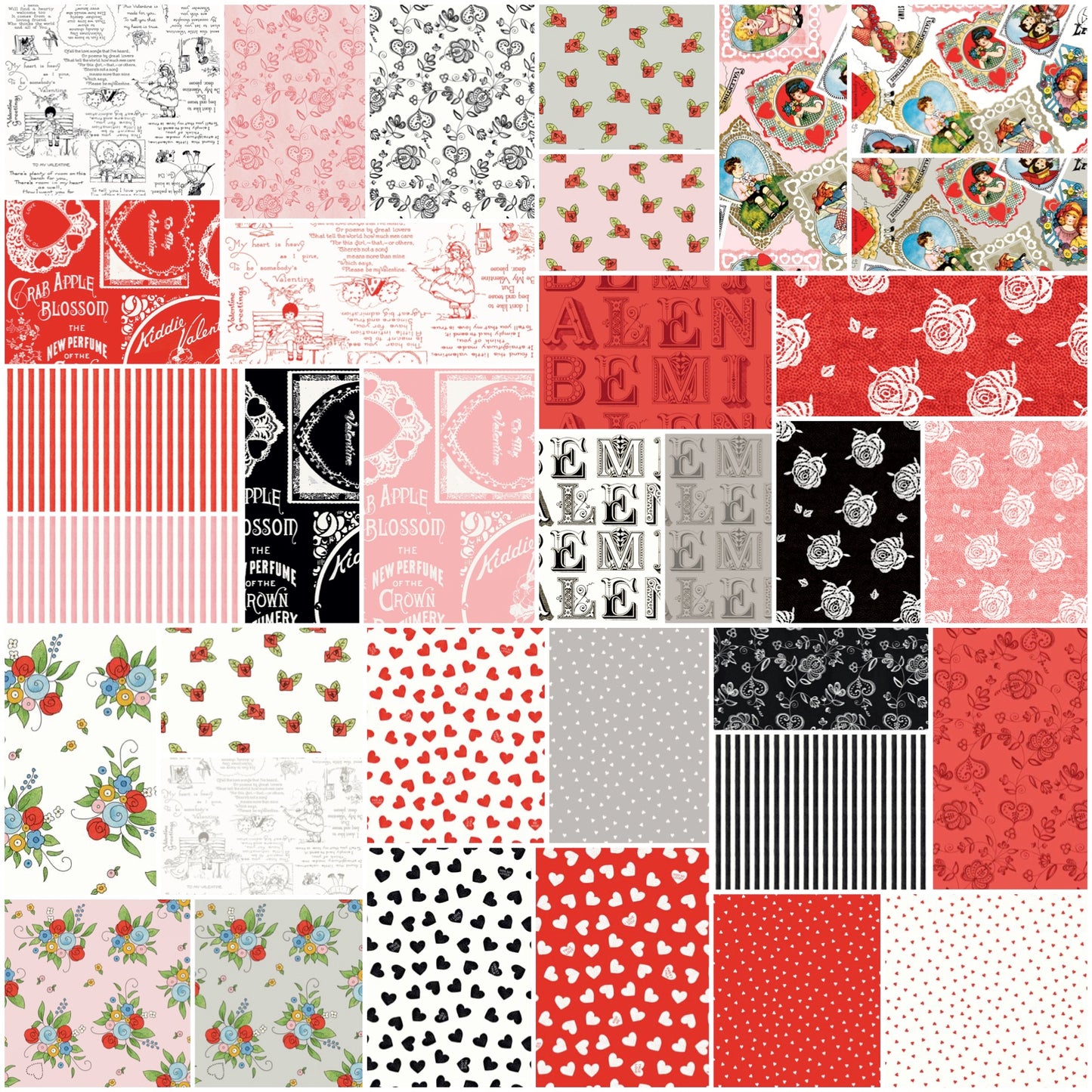 Be Mine Valentine by J. Wecker Frisch Fat Quarter Bundle of 34   FQ-12780-34 Bundle