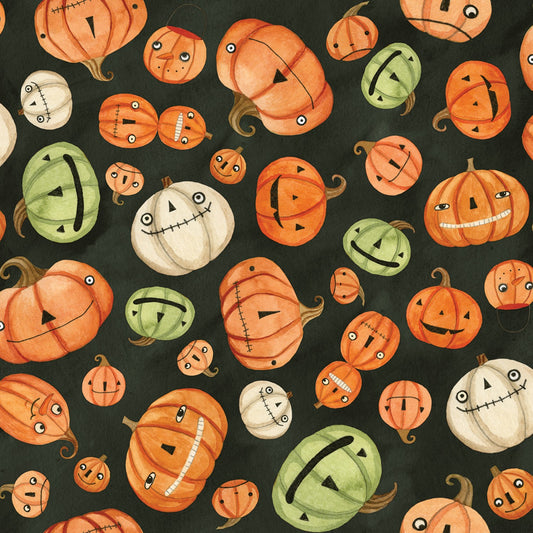 Halloween Whimsy by Teresa Kogut Pumpkins Black C11821R-BLACK Cotton Woven Fabric