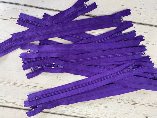 9" Purple  nylon coil non-separating, closed-end zipper