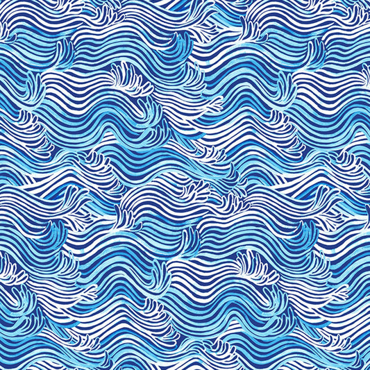 You're A Catch by Miriam Bos Rainbow Wave Blue ST-DMB2138BLUE Cotton Woven Fabric