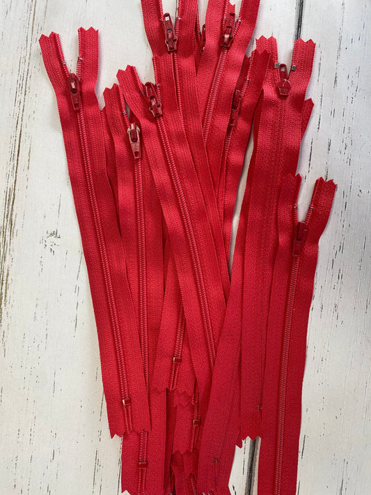 9" Red nylon coil non-separating, closed-end zipper