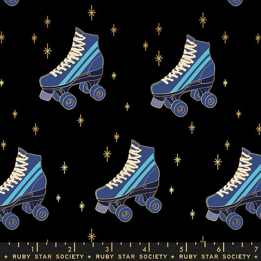 Darlings 2 by Ruby Star Society Rollerskates Metallic Black RS5059-16M Cotton Woven Fabric