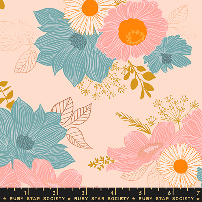 Elixir by Melody Miller of Ruby Star Society Salon Floral Metallic Peach Cream      RS0037-11M Cotton Woven Fabric